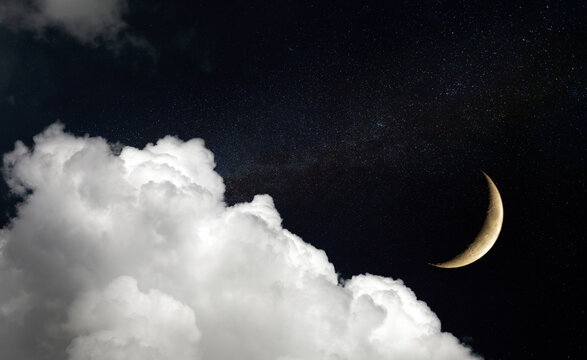 moon and stars on night sky