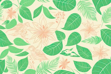 Tropical leaves seamless pattern of Monstera philodendron, tropical nature background. Seamless flat painting. Beautiful tribal generative ai art background