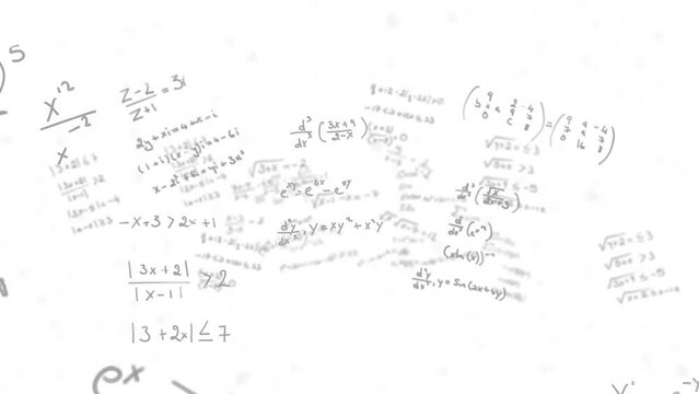 Animation of mathematical equations floating against white background