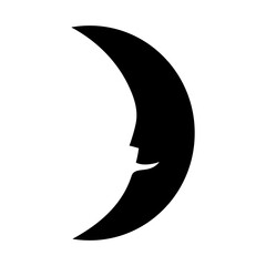 Drawing of a crescent moon with laughing face, icon