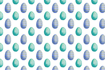 seamless pattern of hand painted colourful easter eggs on white background 
