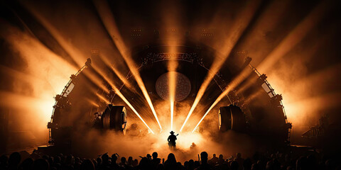 Country western stage concert background with smoke and lasers by generative AI - obrazy, fototapety, plakaty