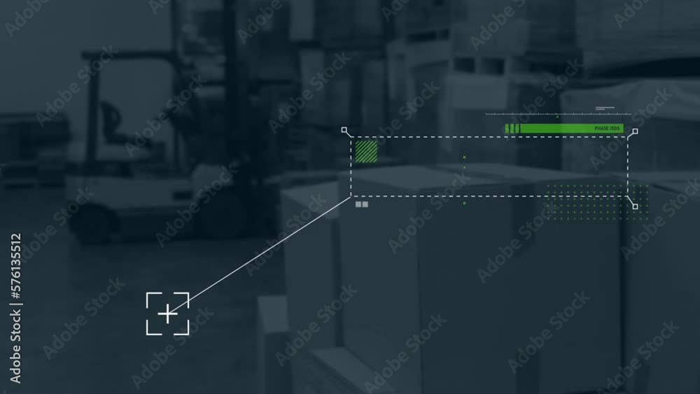 Poster animation of interface with data processing against warehouse