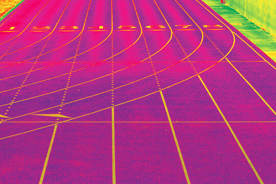 Vibrant colorful running lined track