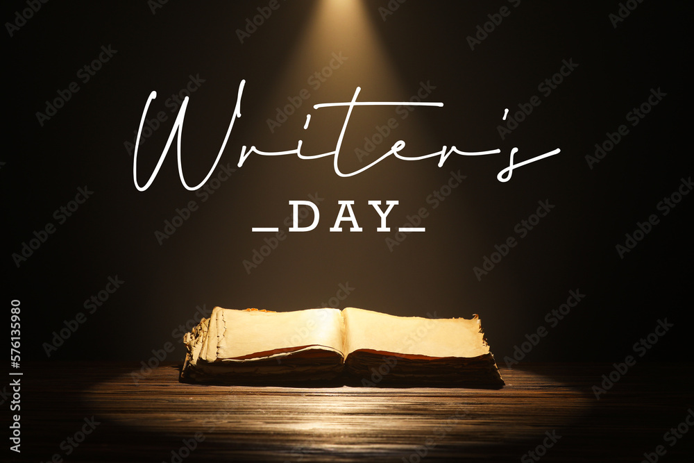 Wall mural Banner for World Writer's Day with open book - Wall murals