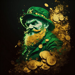 Abstract st patricks background, gold coins, generative art 