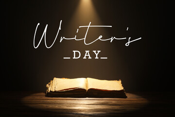 Banner for World Writer's Day with open book