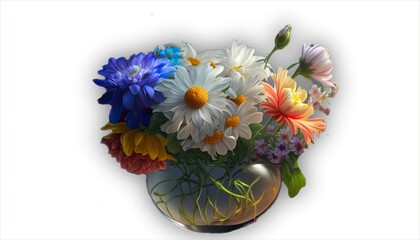 Fototapeta na wymiar Still life of isolated vase with brightly colored flowers (generative ai)