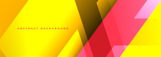 Yellow and red modern abstract wide banner with geometric shapes. Pink and yellow abstract background. Vector illustration