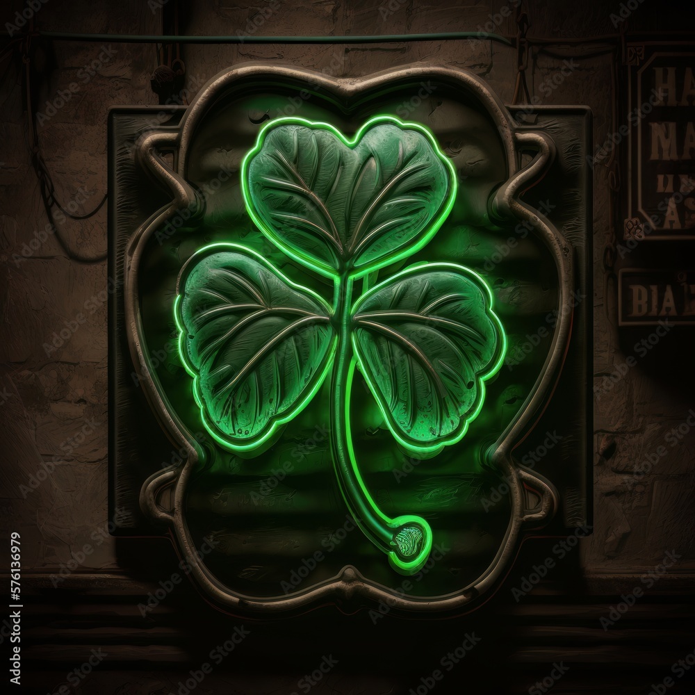 Poster clover leaf neon sign. generative ai.