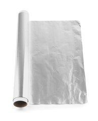 Roll of aluminium foil on white background