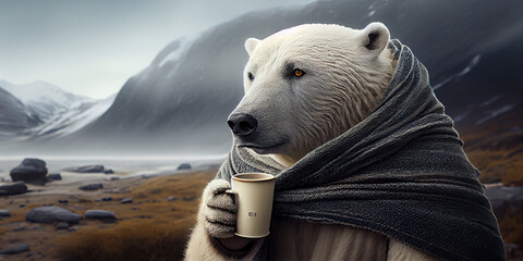 polar bear in the mountains,Generative Ai