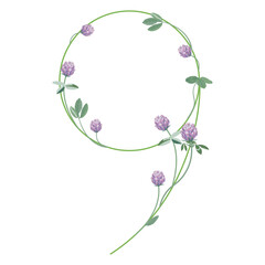 Numeral nine with red clover branches. Floral font. Number 9. Isolated vector illustration.