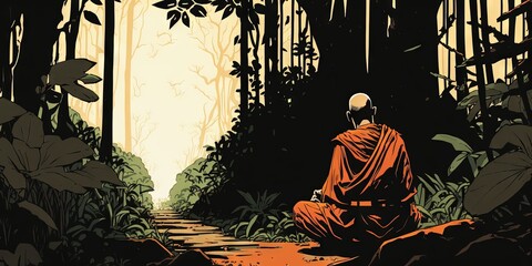 An image of a Buddhist monk in a meditative pose, Generative AI - obrazy, fototapety, plakaty