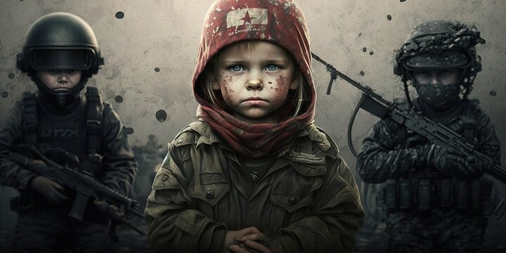conceptual image of children against the horrors of war, unwillingness to fight, generative AI