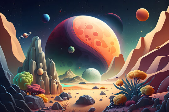 Cartoon cosmos background, universe. Made with Generative AI