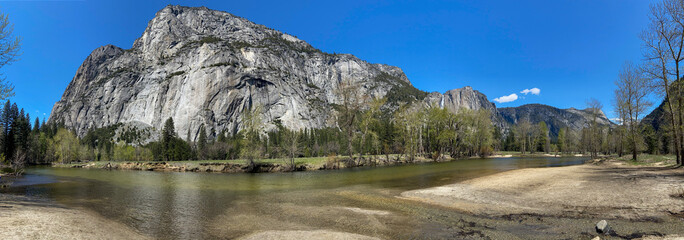 view of Yosemite valley from creek in national park