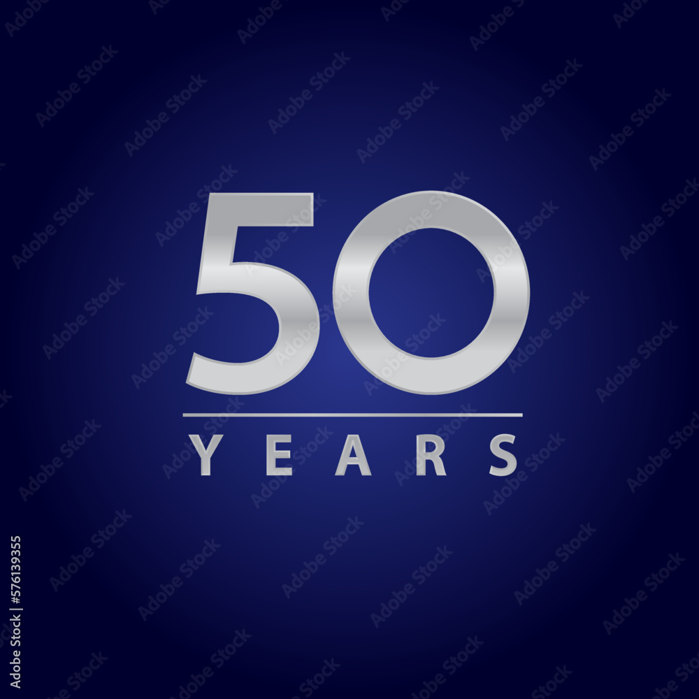 Wall mural 50 years silver logo with blue background. silver 50 years symbol for commemorations and celebrations for events. number for companies. fifty years logo. commemorative date. fiftieth anniversary