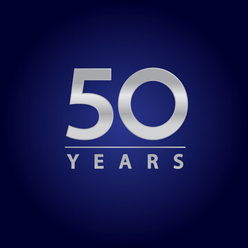 50 years silver logo with blue background. silver 50 years symbol for commemorations and celebrations for events. number for companies. fifty years logo. commemorative date. fiftieth anniversary