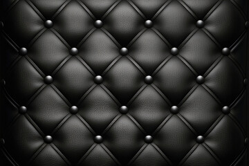 Black leather sofa, chesterfield style background. VIP interior classic repeat pattern. Rich upholstery lounge bar banner. Dark luxury skin texture
