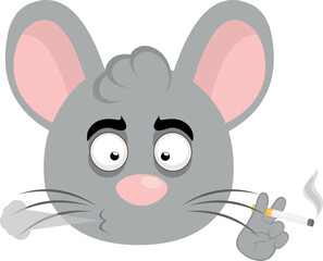 vector illustration face of a cartoon mouse smoking a cigarette