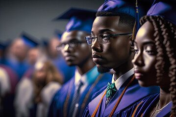 Fototapeta premium African American graduates wearing cap and gown. Generative AI