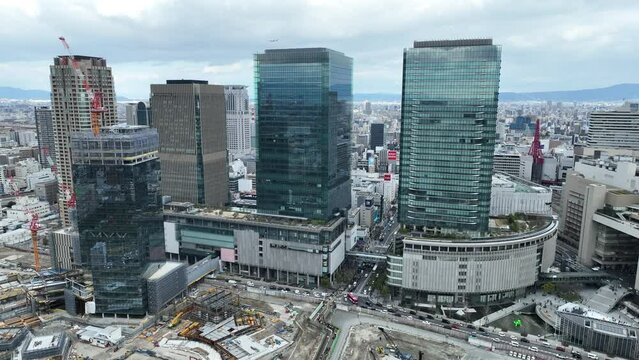2023年2月　大阪駅周辺の再開発工事の様子を空撮　梅北再開発事業