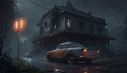 A post-apocalyptic world ravaged by a pandemic with abandoned buildings, rusted cars, piles of garbage, Apocalypse Concept, Ai, Ai Generated