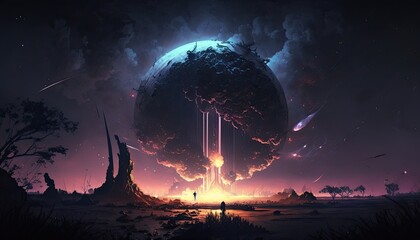 A post-meteor impact wasteland, Apocalypse Concept, Ai, Ai Generated