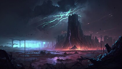A post-meteor impact wasteland, Apocalypse Concept, Ai, Ai Generated