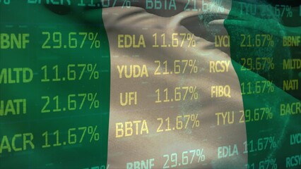 Animation of financial data processing over flag of nigeria - Powered by Adobe