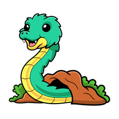 Cute green spiny bush viper cartoon out from hole