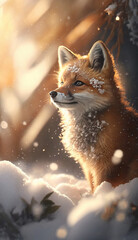 A Small Fox in the Cold White Wilderness is seen darting through a snowy landscape, leaving light footprints in the freshly fallen snow ai generative
