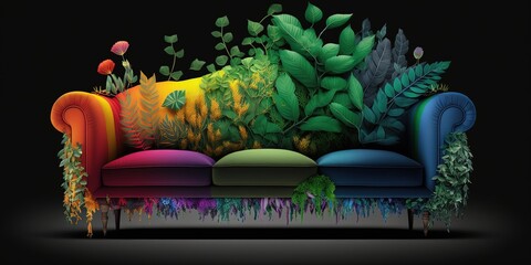 Gorgeous sofa made out of plants illustration made with Generative AI

