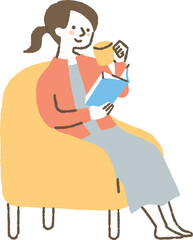 ソファーに座って読書する女性_色