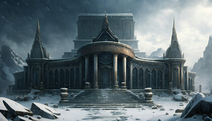 Asgard world of the gods - home of the Aesir - Snow landscape - German Mythologies - Generative AI