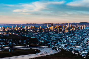 Fototapeta na wymiar Late afternoon view of downtown San Francisco, California from Twin Peaks, February, 2023