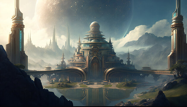 Asgard world of the gods - home of the Aesir - landscape - German Mythologies - Generative AI