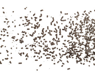 Fertilizer Organic natural fly fall explosion, tube compost fertilizer for planting float in air. Organic fertilizer throw in mid air. White background isolated high speed freeze motion