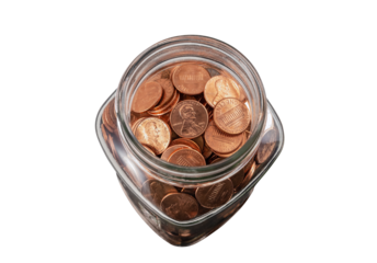 Pennies in a jar with cut out background.