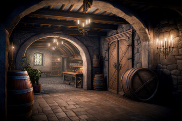 Charming wine cellar,  ai generative creation.