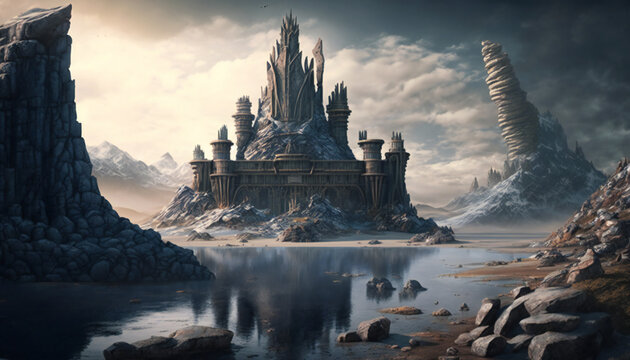Asgard world of the gods - home of the Aesir - landscape - German Mythologies - Generative AI