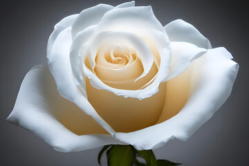 close up of a white rose flower petals with stem