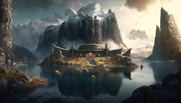 Asgard world of the gods - home of the Aesir - landscape - German Mythologies - Generative AI