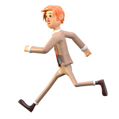 3d character illustration of a brown skinned male businessman posing for a run