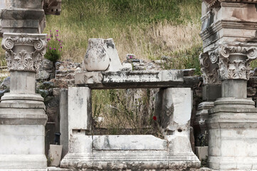 remains of Jars and columns in Ephesus, Turkey. Unesco World Heritage site.  Ancient Greek city...