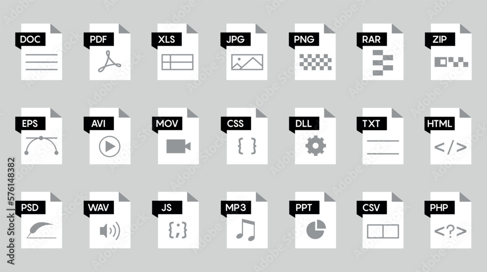 Poster File format flat icon set. Document file icons vector set 10 eps.