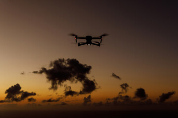 Drone flying over the clouds.