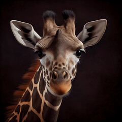 AI-Generated Image of a Giraffe Portrait with a Dark Background