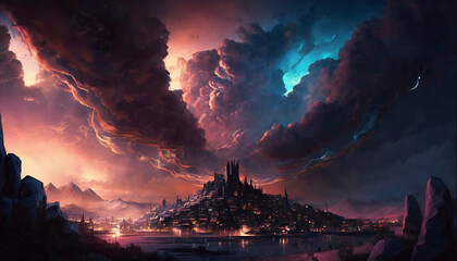 Asgard world of the gods - home of the Aesir - cloud landscape - German Mythologies - Generative AI